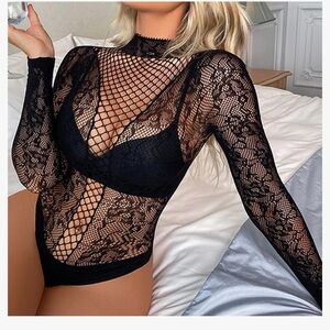 Fishnet black bodysuit one piece romper rave club festival goth punk jumpsuit